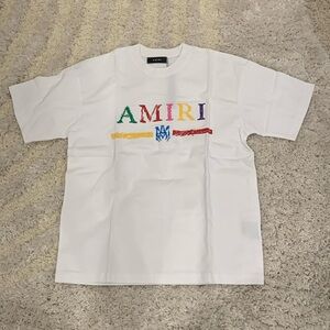Amiri Crayon Colored AM Print Logo T-Shirt White Mens Size Large